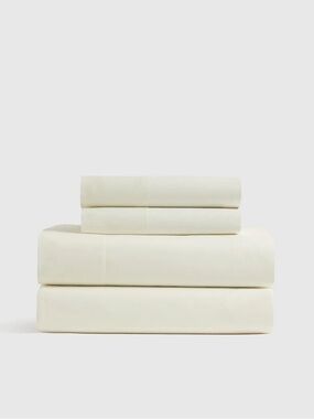 NWT QUINCE Organic Percale Cotton Sheet Set King Ivory 8277